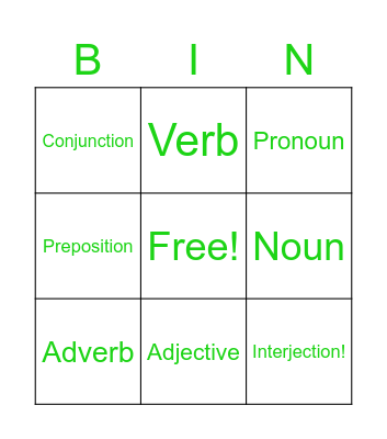 Parts of Speech Bingo Card