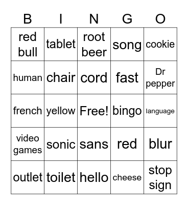 Random Things Bingo Card