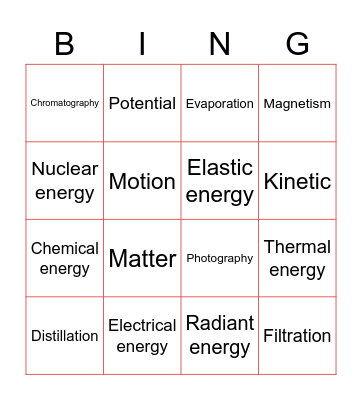 Salma Science Bingo Card