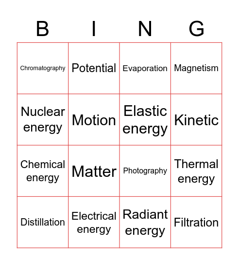 Salma Science Bingo Card