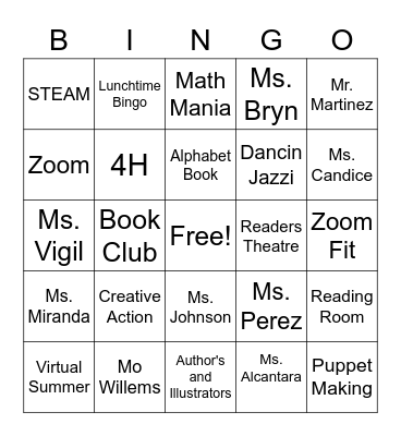 ACE Virtual Summer Bingo Card