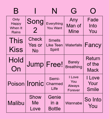 90's Musical Bingo Card