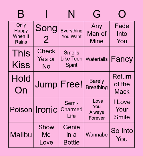 90's Musical Bingo Card