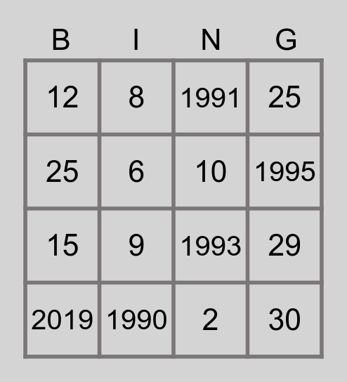 30 jaar getrouwd Bingo Card