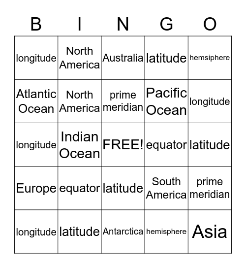 Geography Bingo Card