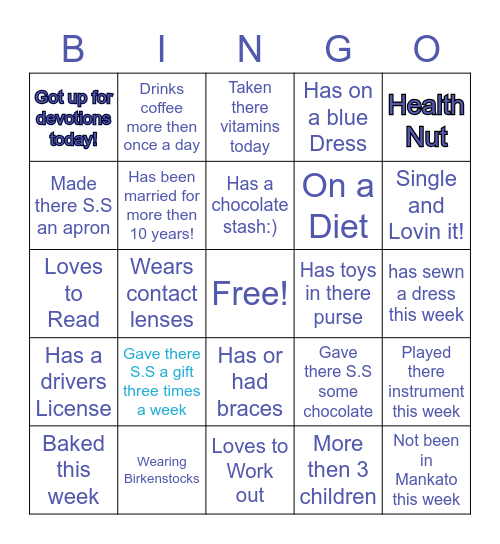 Secret Sister Bingo Card