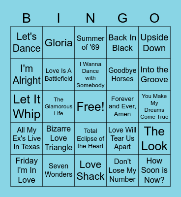 80's Musical Bingo Card