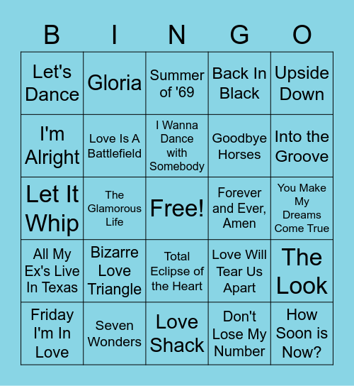 80's Musical Bingo Card