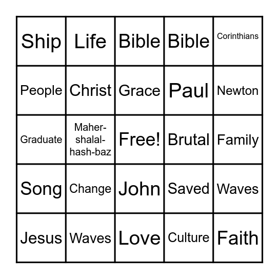Sermon Bingo Card