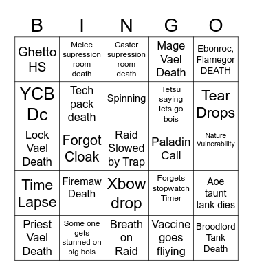 Speed Run Bingo Card