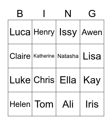 Friends Bingo Card