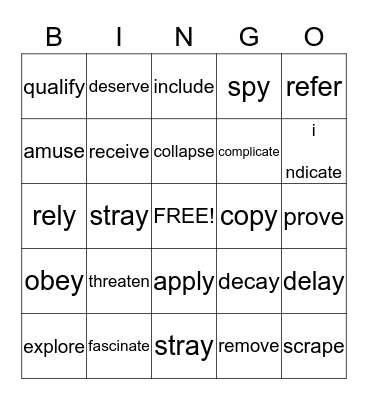 Vocabulary Bingo Card