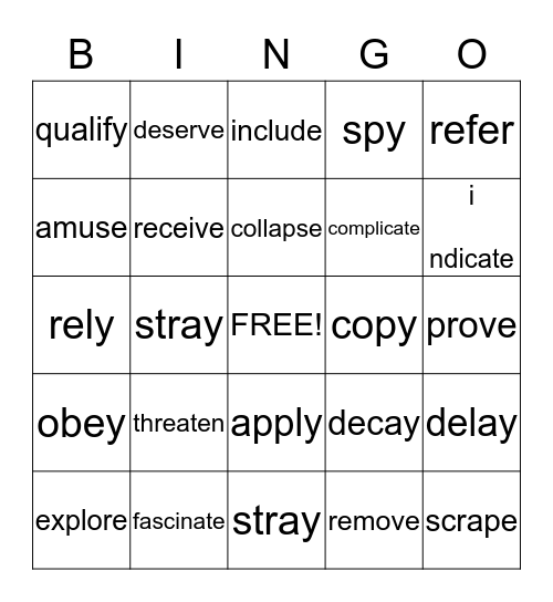 Vocabulary Bingo Card