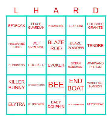 hard minecraft codenames for nons Bingo Card