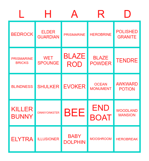 hard minecraft codenames for nons Bingo Card