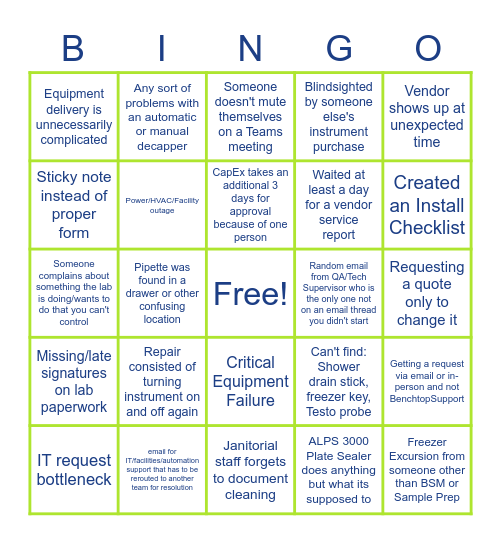 Adaptive Facilities Bingo Card