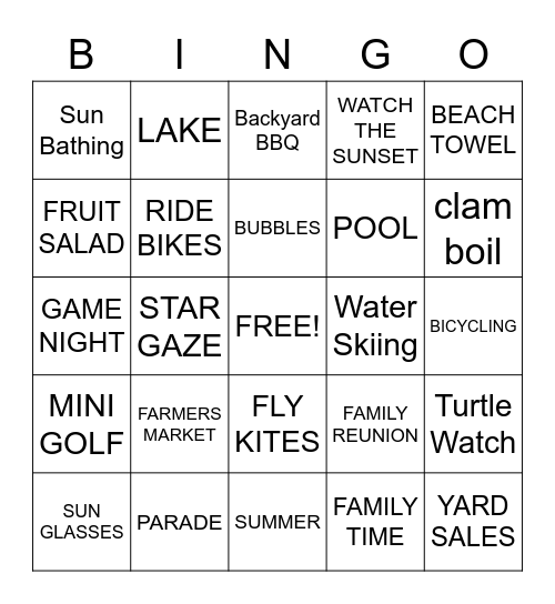 SUMMER Bingo Card