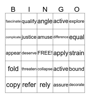 Vocabulary Bingo Card