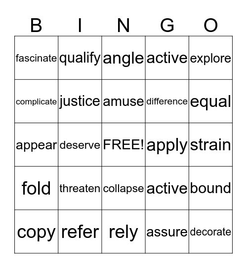 Vocabulary Bingo Card