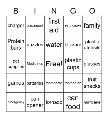 Emergency Preparedness Bingo Card