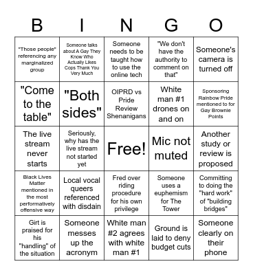 HPS Board Meeting Bingo Card