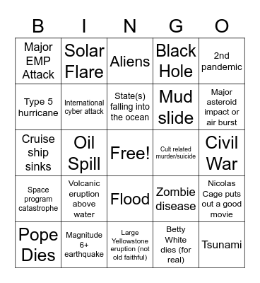 Apocalypse Bingo Card