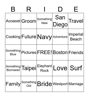 Mia & Alex's Wedding Shower Bingo Card