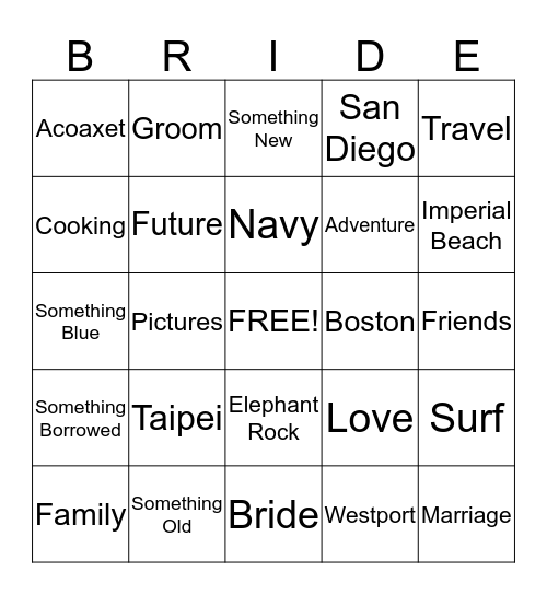 Mia & Alex's Wedding Shower Bingo Card