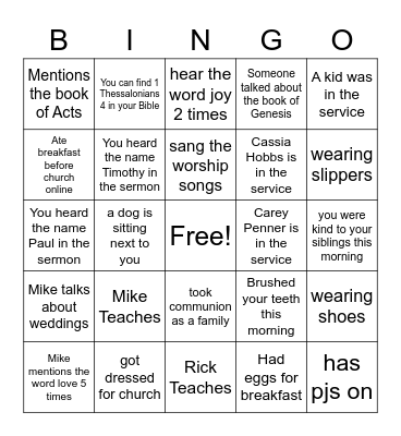 SCC Kids Bingo Card