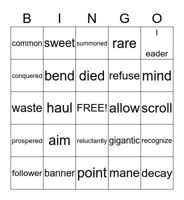 Vocabulary Bingo Card