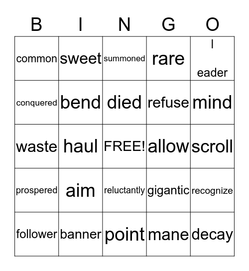 Vocabulary Bingo Card