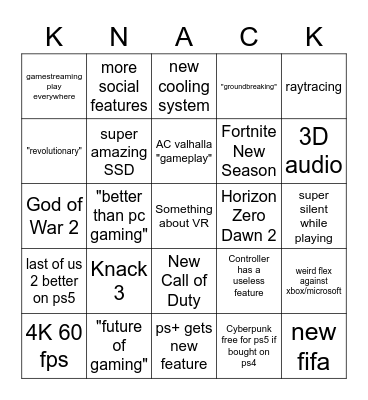 Knack 3 BEBIIIIII!!!!!! Bingo Card