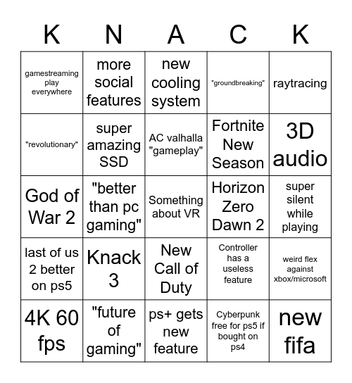 Knack 3 BEBIIIIII!!!!!! Bingo Card