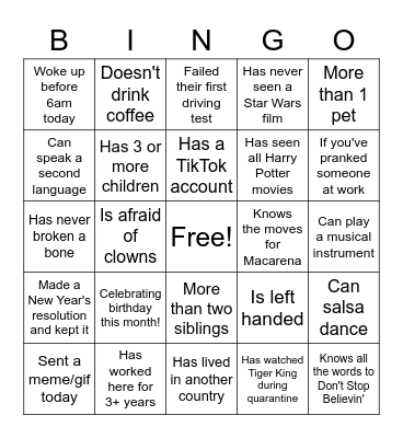 YPG Happy Hour Bingo Card