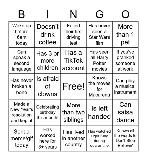 YPG Happy Hour Bingo Card