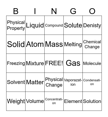 Matter Bingo Card