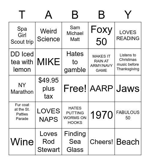 TABITHA Bingo Card