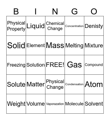 Matter Bingo Card