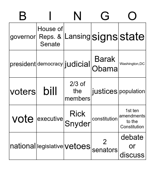 Government Bingo Card