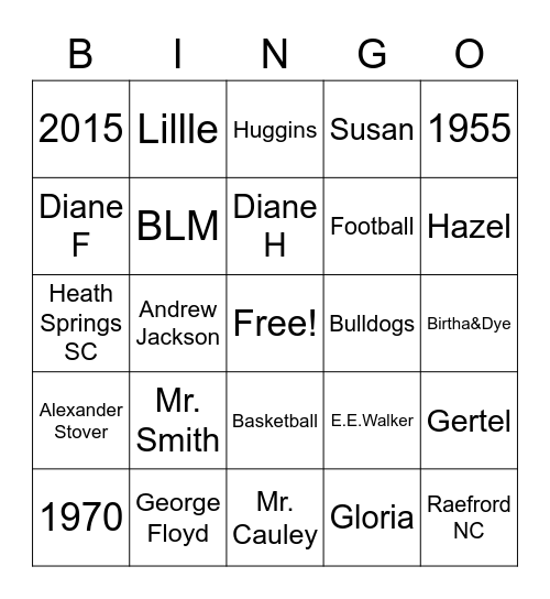 Hillside High School Bingo Card