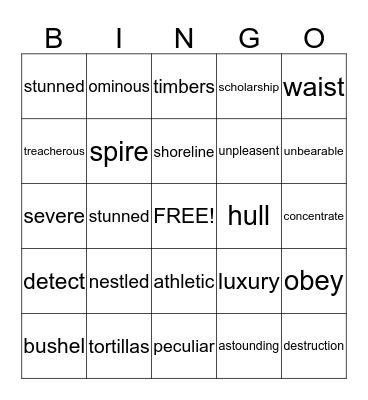 Vocabulary Bingo Card