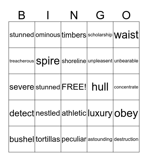 Vocabulary Bingo Card