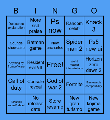 Ps5 bingo Card