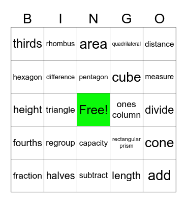 Math Words Bingo! Bingo Card