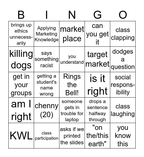 Marketing Bingo Card