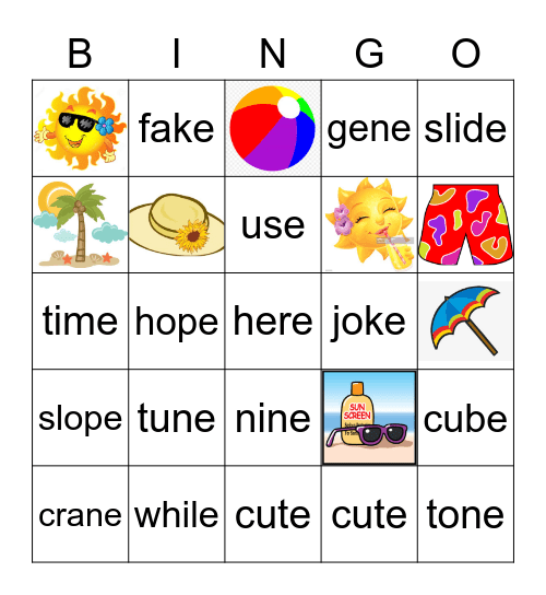 VCE Summer Fun Bingo Card