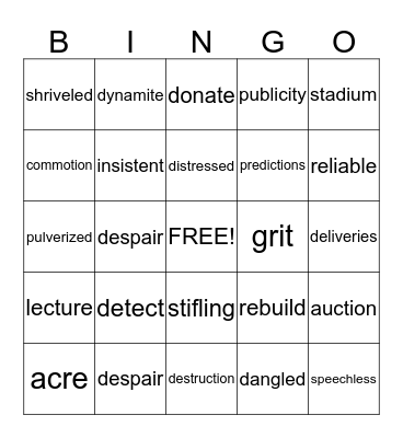 Vocabulary Bingo Card