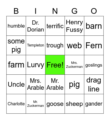 Charlotte's Web Bingo! Bingo Card