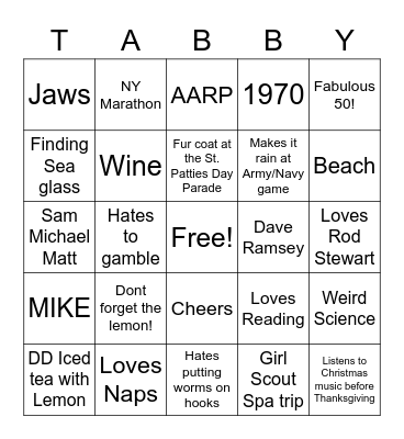 Tabitha Bingo Card