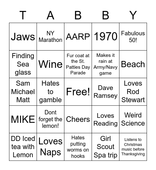 Tabitha Bingo Card